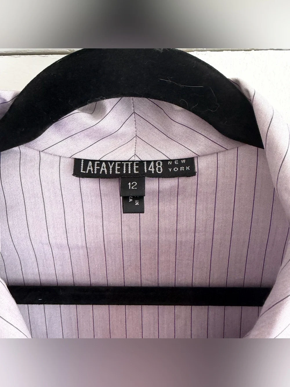 Lafayette 148 Purple Pinstripe Button Down Collared Shirt - Picture 5 of 6